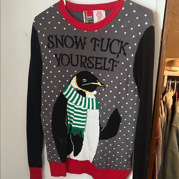 Spencer's Gray and Red Penguin Crewneck Sweater - Picture 1 of 1